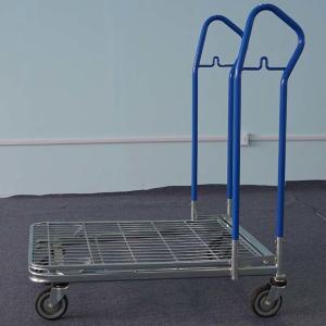 Four Wheel Logistics Trolley / Grocery Hand Pull Trolley Galvanized Finishing
