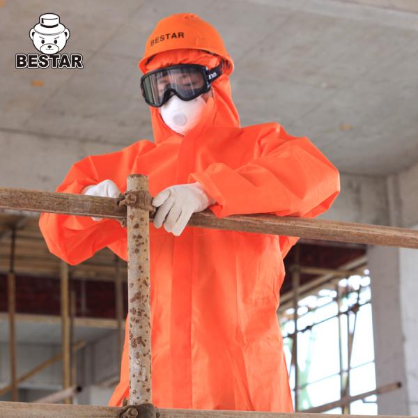 Quality Red Disposable Biohazard Suit Non Woven Fabric Coverall With Hood for sale