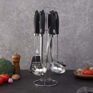 Buy cheap Europe style New pattern kitchenware set with stand black color handle cooking tools patato masher from wholesalers