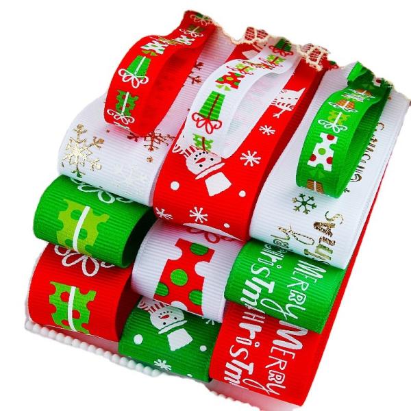 2020 Christmas holiday theme polyester tape with christmas tree and snow printed