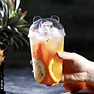 Buy cheap 700ml PET plastic cups bubble tea with bear lid from wholesalers
