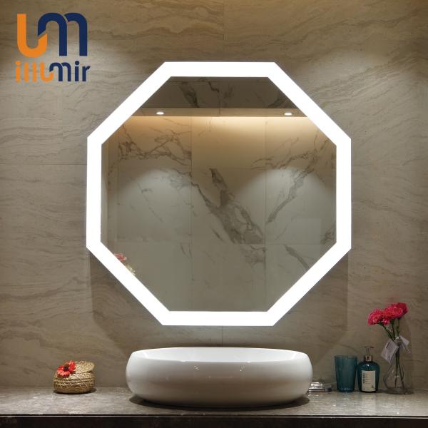 Buy cheap Aluminum Frameless Hexagon Led Intelligent Natural Warm Wall Mounted Smart Anti-fog Touch Screen Bathroom Mirror from wholesalers