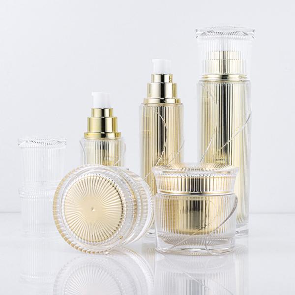 Quality 50g Cosmetic Packaging Sets Gold Empty Acrylic Pump Bottle Cosmetic Jar Suit for sale