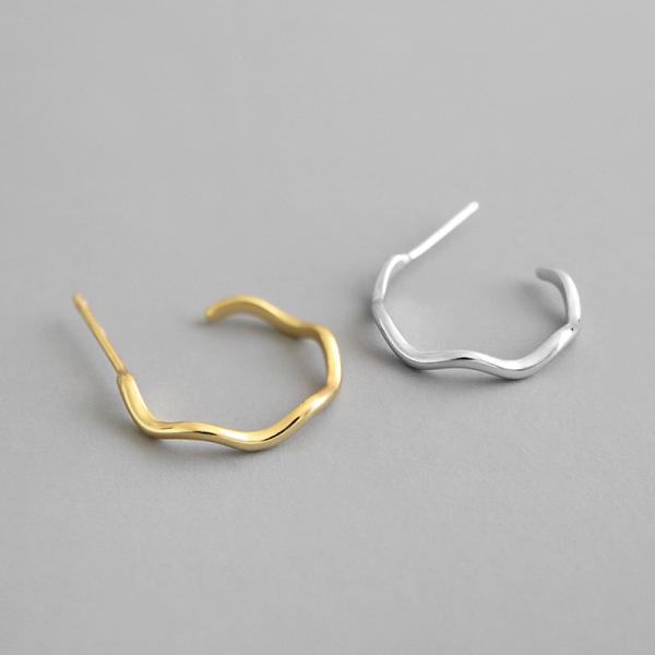 Quality Lanciashow 925 Sterling Silver Gold Plated Hoop Earrings Semicircle Wavy Shape for sale