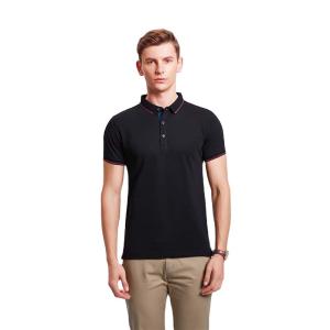 China Leisure Style Black Polo Neck T Shirt Mens 100 Cotton Work Shirts Short Sleeve SGS on sale