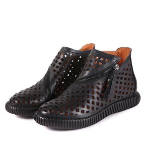 S140 2020 mesh hollow high-top leather round toe women's shoes national zipper