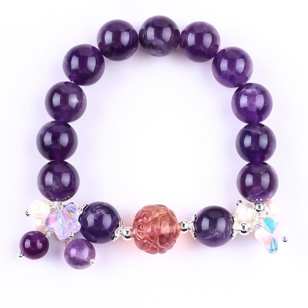 Quality Handmade Gemstone Beaded Bracelet Dark Amethyst Stone Bracelet Adjustable Peal Charms Bracelet For Party Daily Wearing for sale