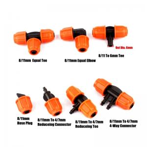 China 8 / 11 9 / 12mm Garden Hose Connectors Drip Irrigation System Pipe Connector on sale