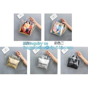 Buy cheap fashion women's handbag tote bag with zipper shopping bag ladies handbag shiny durable clear PVC lady bag with pouch from wholesalers