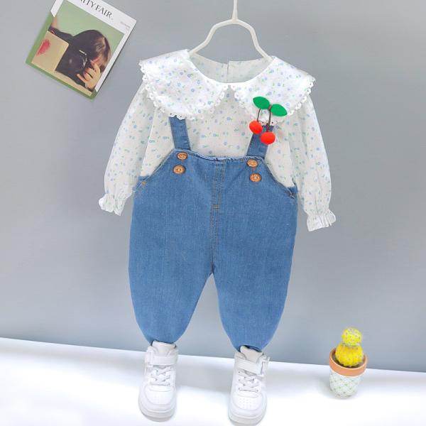 Quality 47.2in 120CM Blue Children'S Outfit Sets Flower Top Outfits Two Piece Suit for sale