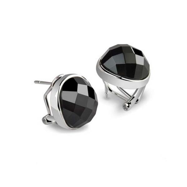 Buy cheap Sterling Silver Oval Black Cubic Zirconia Stud Earrings(E12284BLACK) from wholesalers