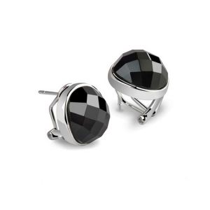 Buy cheap Sterling Silver Oval Black Cubic Zirconia Stud Earrings(E12284BLACK) from wholesalers