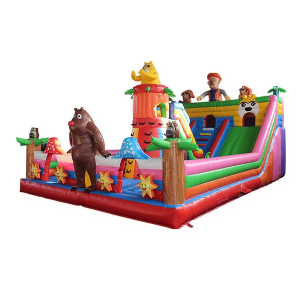 Buy cheap 0.4mm PVC Outdoor Inflatable Amusement Playground Theme Trampoline Park With Slides from wholesalers