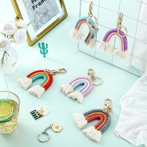 Buy cheap Rainbow Keychain Macrame Weaving Rainbow Tassel Keychains Car Keyring Holder Jewelry for Bag Wallet Purse Women from wholesalers