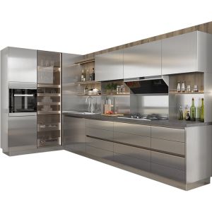 Buy cheap Gray Gloss Modular Stainless Steel Kitchen Cabinet Set Modern L Shaped from wholesalers