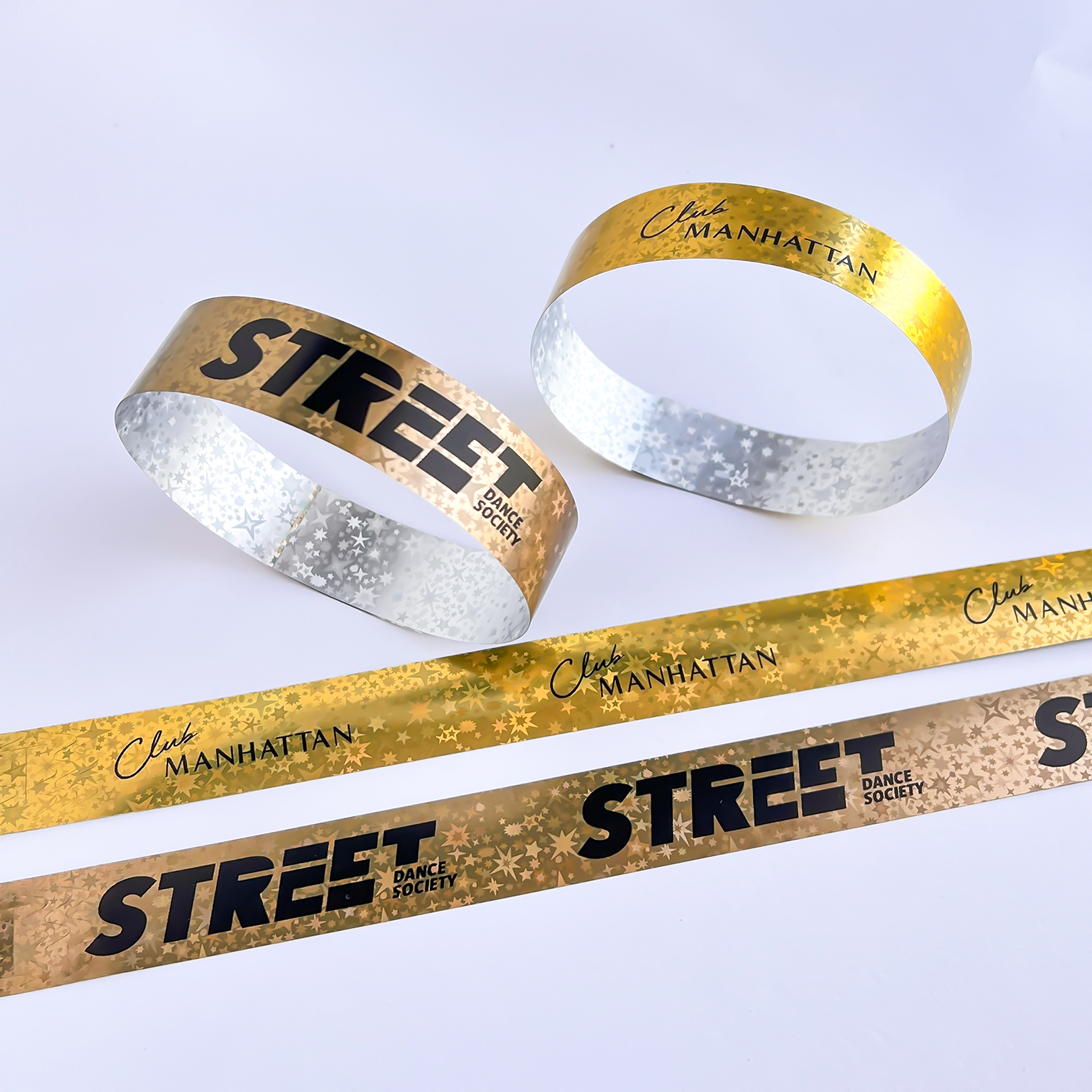 Plastic Golden Star Pattern Disposable Wristband Holographic With Logo Text