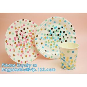 Buy cheap New Design birthday Party Gold Foil Golden Dot Hot Stamped Disposable Paper Plate,12 inch large disposable round bagasse from wholesalers