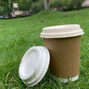 China 100% Biodegradable Eco 90mm Brown Natural Sugarcane Pulp Cup Lids on sale