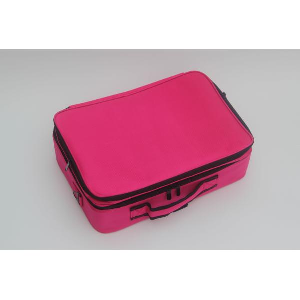 Quality Oxford Beauty Bag With Double Zipper Fabric Makeup Train Case For Artist Rose Cosmetic Bag 3 Layer Organizer for sale