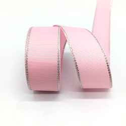 Buy cheap Metallic Ribbon Wedding Decoration Silver Metallic Edge Grosgrain Ribbon Hair Ribbon Bow from wholesalers