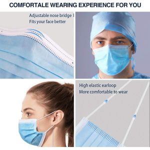Disposable Blue Face Mask, Soft On Skin, Pack Of 3-Ply Masks Facial Cover