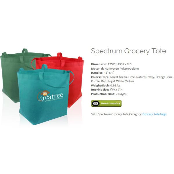 Buy cheap Spectrum Grocery Tote, Nonwoven polypropylene, Forest green, Lime, Natural, Navy, Orange, Pink, Black, Purple, red, roy from wholesalers