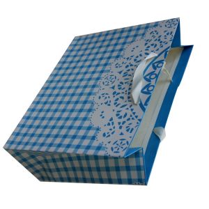 Square Customized Paper Promotional Carrier Bag 230gsm matte coated ribbon