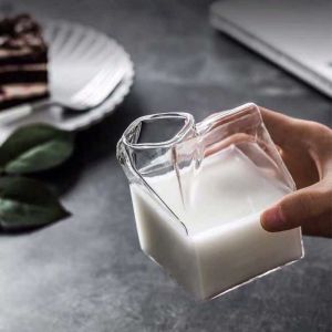 High borosilicate Breakfast Milk Glass Bottle 250ml Clear Square Shape