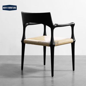 Modern Solid Wood Retro Dining Chair Creative Leisure Designer Rattan Black