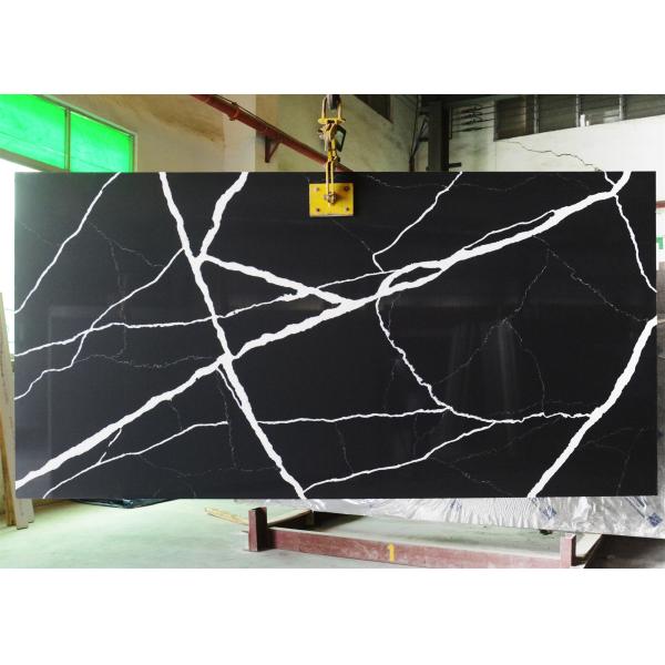 Buy cheap Waterproof Engineered Black Quartz Stone With White Veins SGS NSF Approved from wholesalers
