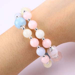 Buy cheap Morganite Handmade DIY Double Layer Natural Crystal Multifacted Round Bead Bracelet For Gift from wholesalers