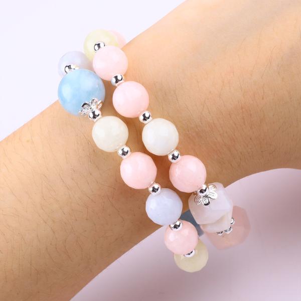 Morganite Handmade DIY Double Layer Natural Crystal Multifacted Round Bead Bracelet For Gift