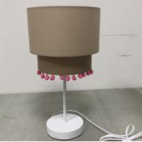 China TC Fabric Simple Modern Table Lamp Double Layer Linen Table Lamp With Pom Pom for sale