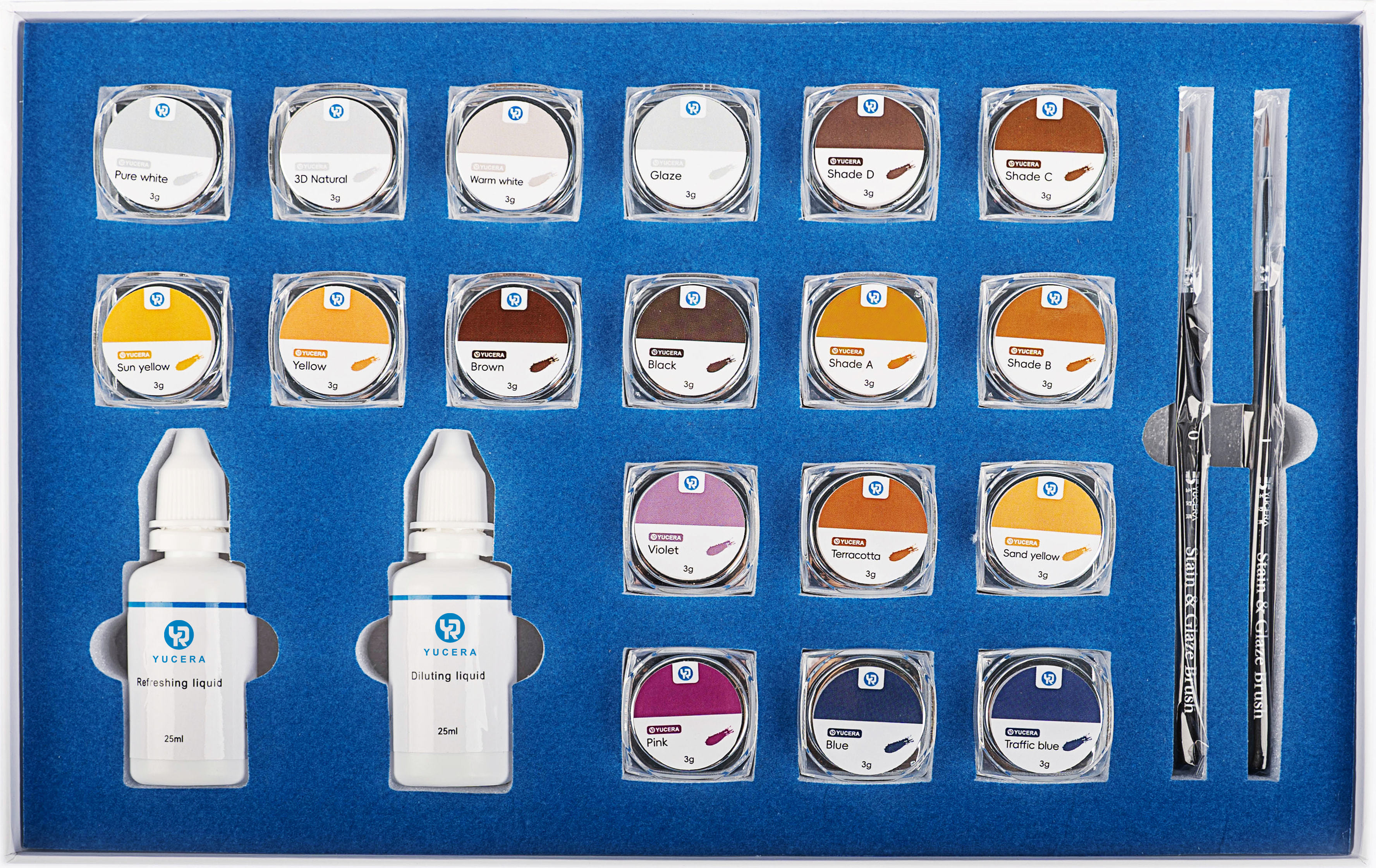 Yucera 18-Color Ceramic Zirconia Staining & Glazing Kit Natural Glow for Dental