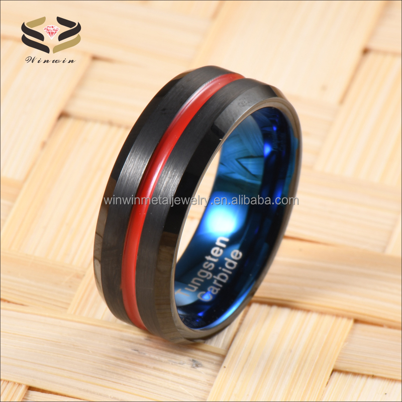 Buy cheap Red Strip Brushed Blue Tungsten Ring for Wedding and Engagement with Channel Setting from wholesalers