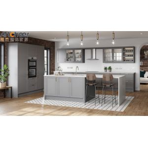 Custom Made Small Apartment Kitchen Cabinets with Crystallized Glass Panel