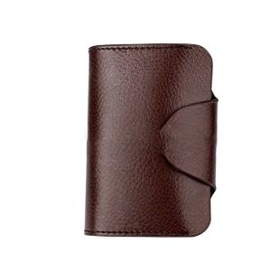 Leather Button Wallet Short Business Card Wallet with RFID Protection and Lock
