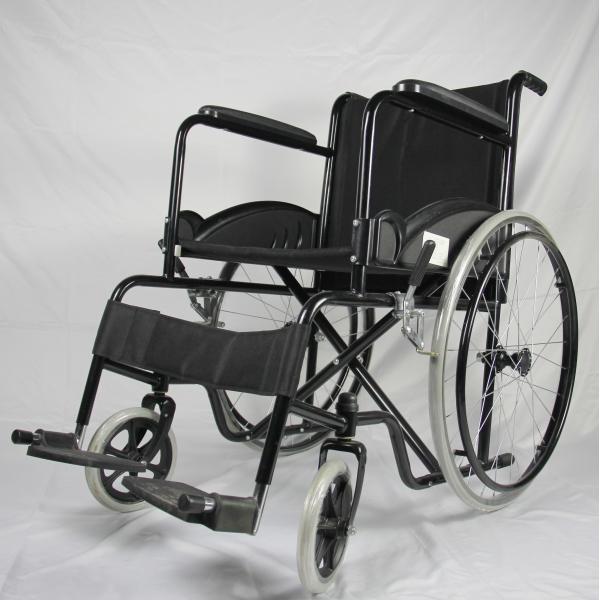 Quality Disabled Folding Steel Wheelchair With Solid Front And Rear Wheel for sale