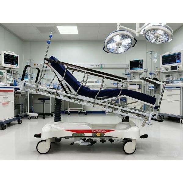 Quality Premium Hydraulic Hospital Stretcher with Fifth Wheel Steering & Collapsible Rails for sale