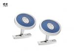 Buy cheap Round Silver Enamel Cufflinks Copper Material , Fashion Personalised Mens Cufflinks from wholesalers