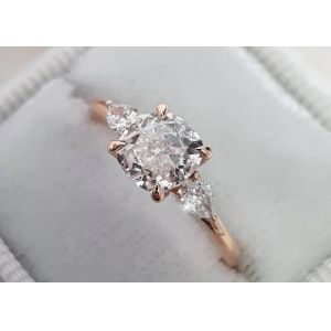 Buy cheap Claw setting Cushion Cut Diamond Ring with 8×8mm 3 Stone OEM from wholesalers