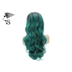 Wavy Curly Green Synthetic Lace Front Wigs With Dark Roots For Cross Dressing