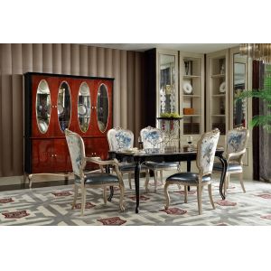 Buy cheap Luxury Furniture Dining room Long Tables in high glossy painting Ebony veneer with High density Upholstered Chairs from wholesalers