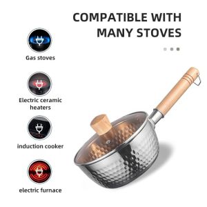 Elegant Hammered Convenient Design Japanese Sauce Pan Traditional With Wood