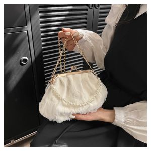 Buy cheap 2024 NEW RETRO FAIRY SOLID COLOR SMALL BAG WHITE HAND PEARL BAG WOMEN'S NET YARN INS SIMPLE CROSSBODY BAG from wholesalers