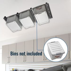 Buy cheap Adjustable Width Overheard Tote Storage Rail System for Garage Ceiling Bin Storage Rack from wholesalers