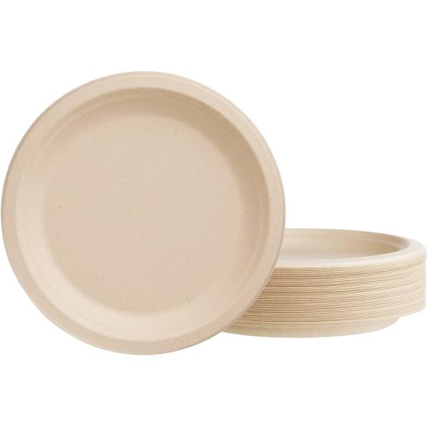 Quality Compostable 7 Inch Paper Plates , Disposable Bagasse Plates Waterproof for sale