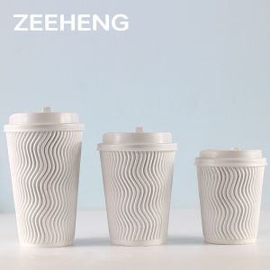 Ripple Wall Striped Disposable Paper Cups For Cafe / Tea Shop / Bar And