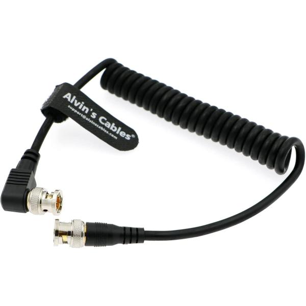 Black Magic BNC Male RG179 Coiled Cable for BMCC Video Camera Straight To Right