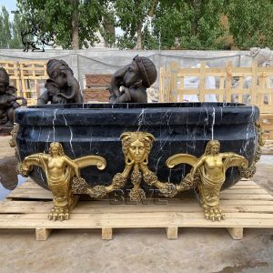 Buy cheap Black Stone Marble Bathroom Bathtub Medusa Bronze Brass Base Bathtubs Luxury Freestanding Shower Room from wholesalers